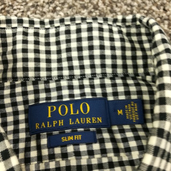 Ralph Lauren Shirt Gingham Checked LS Button Down Black Mens Medium Slim Fit - Picture 4 of 9